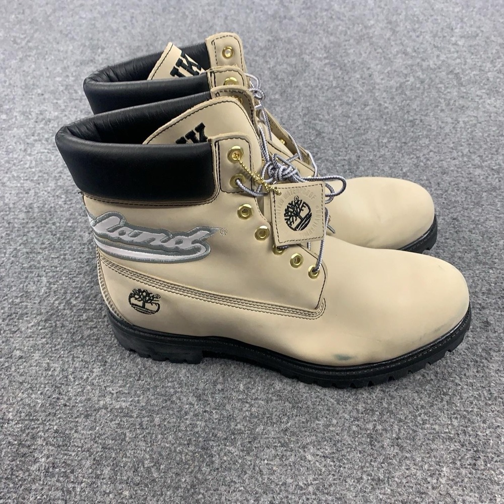 Timberland Combat Boots Mens Size 11.5 Beige Leather Waterproof Custom GJK 36075